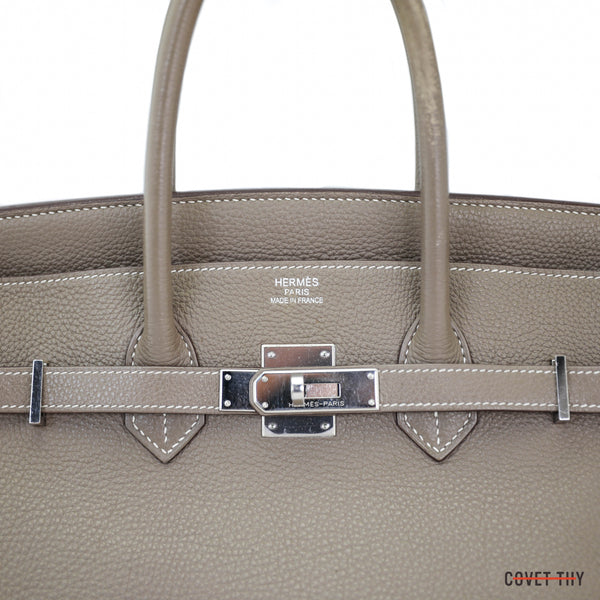 Hermes 35cm Etoupe Swift Leather Birkin Bag with Palladium
